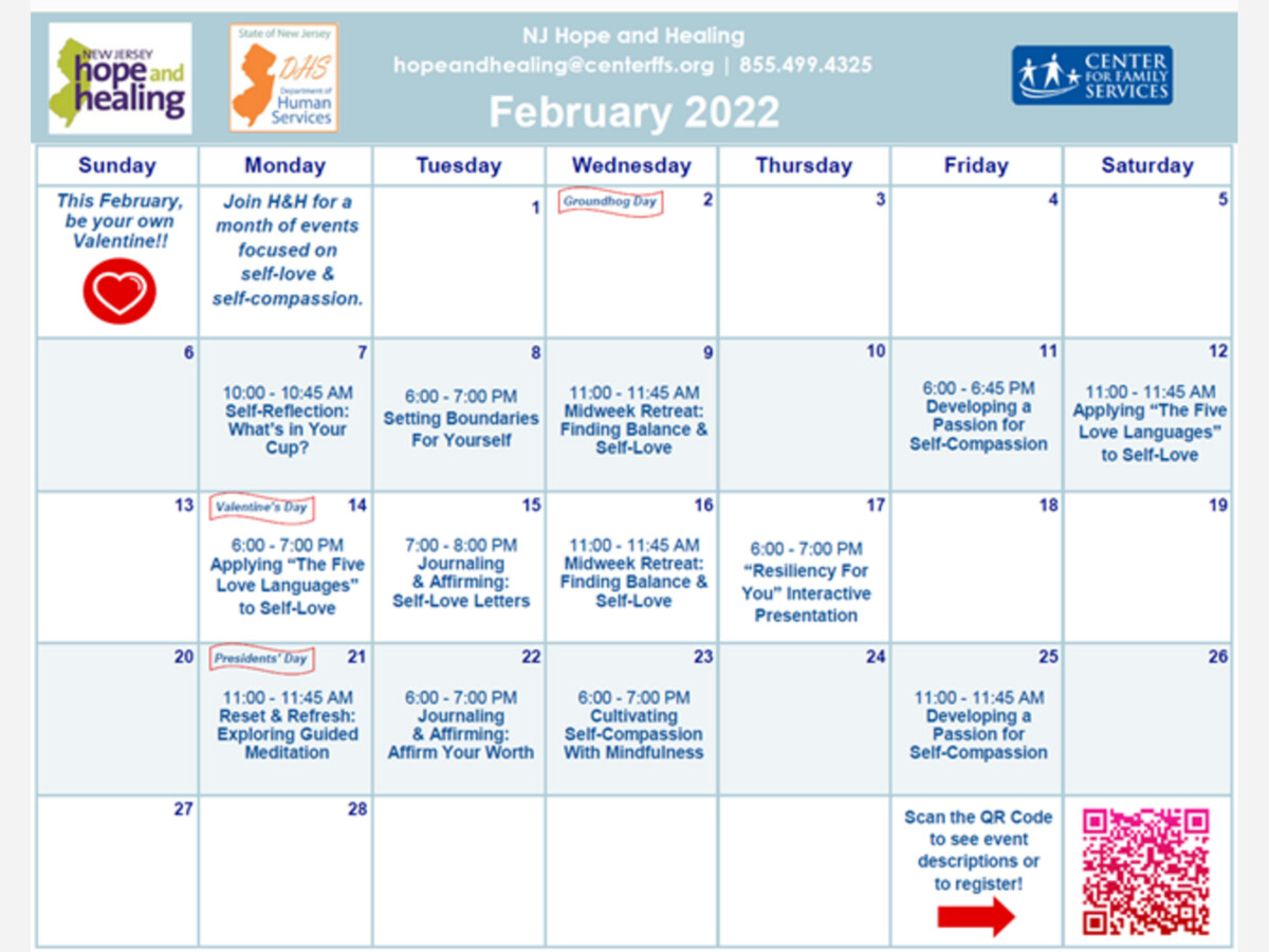 NJ Hope & Healing is once again providing a monthly calendar of free ...