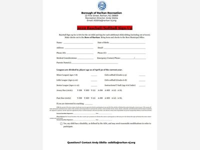 Raritan Recreation is Starting Up Baseball Soon - Looking for Coaches