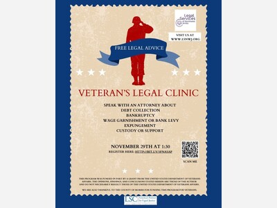 Free Online Veterans' Legal Clinic with LSNWJ on November 29 at 1:30