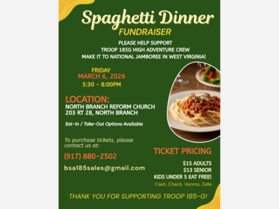 Scouts National Jamboree Spaghetti Dinner Fundraiser March 6