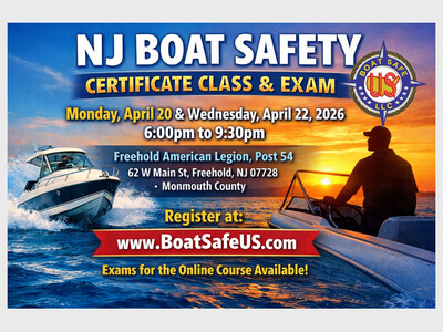 NJ Boat Safety Class & Exam in Freehold  (Two Night)