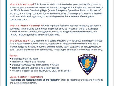 Somerset County Prosecutor's Office - Emergency Operations Planning Workshop for Houses of Worship