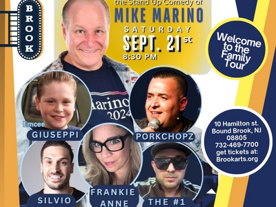 Mike Marino, New Jersey’s Bad Boy of Comedy, headlining the Welcome to the Family Tour at the historic Brook Arts Center