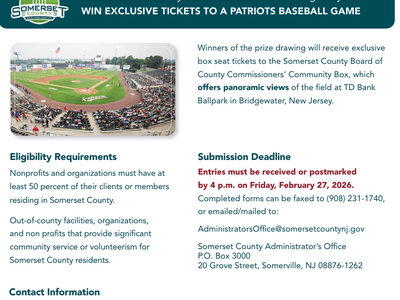 Nonprofits that Serve Somerset County Residents Can Score Free Tickets to Somerset Patriots Games in 2026
