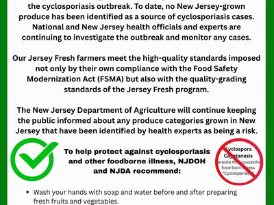 Food Safety Alert - New Jersey Department of Agriculture’s statement regarding Cyclosporiasis.